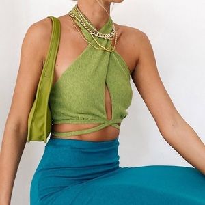 Green Criss Cross Halter Top